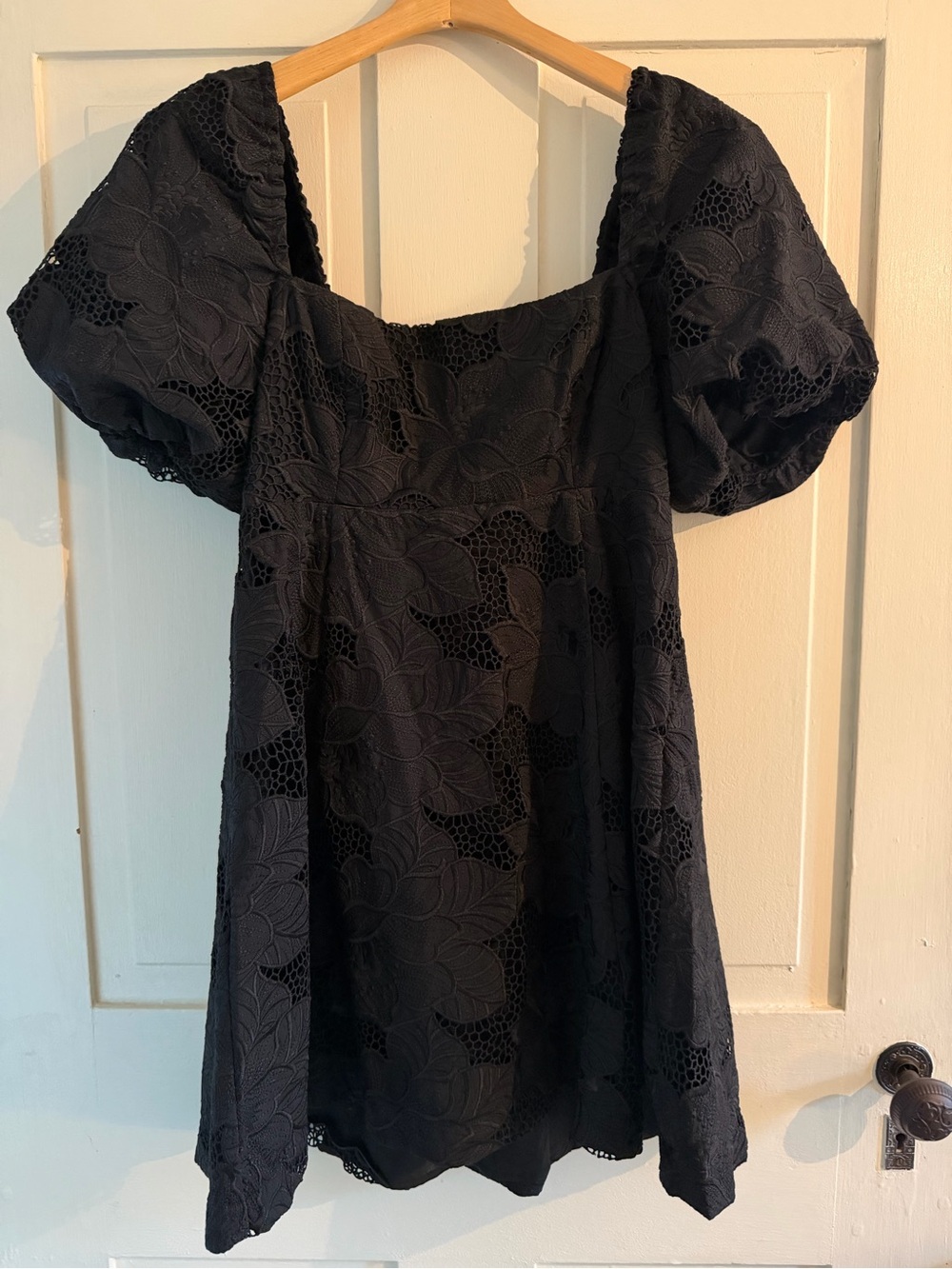 Black Lace Puff-Sleeve Mini Dress-Never Worn!